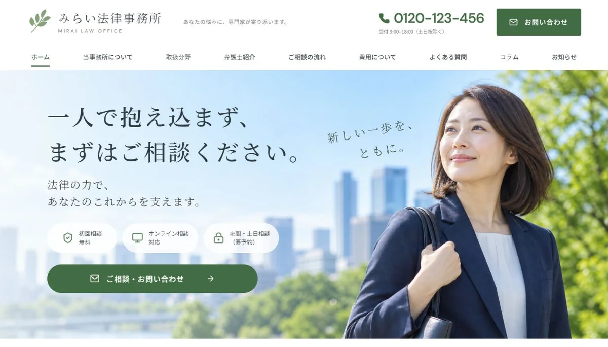 みらい法律事務所のトップページのファーストビュー